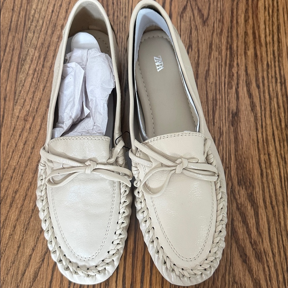 Zara Beige Loafers with Braided Trim
Price is Firm